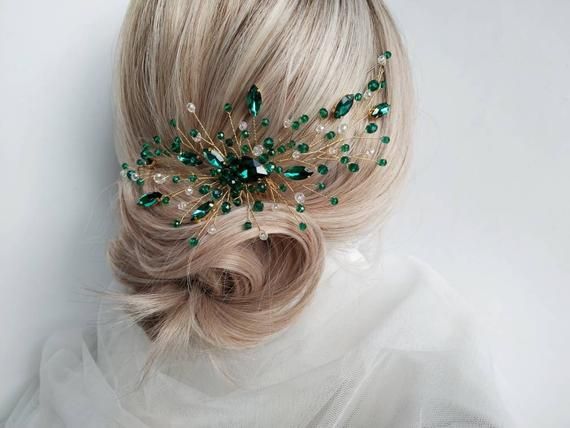 Emerald Hair Comb Gold Emerald Headpiece Emerald Hair Piece - Etsy .