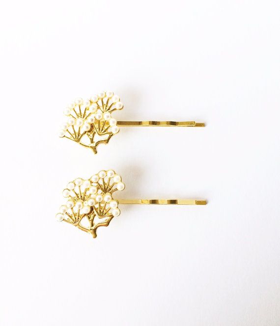Set of 2 Gold Branch Pearls Bobby Pins Gold Hair Accessory | Etsy .