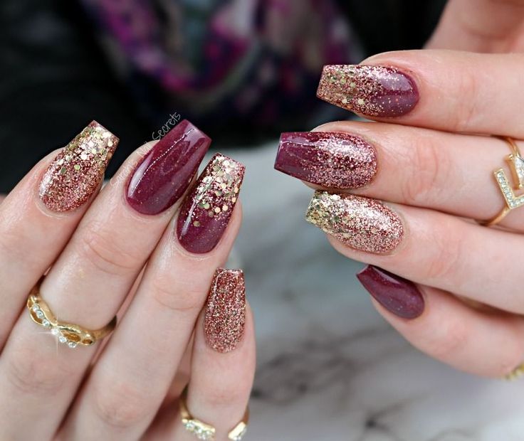 Rose gold and wine nails - DIYs.com | Bridesmaids nails, Wine .