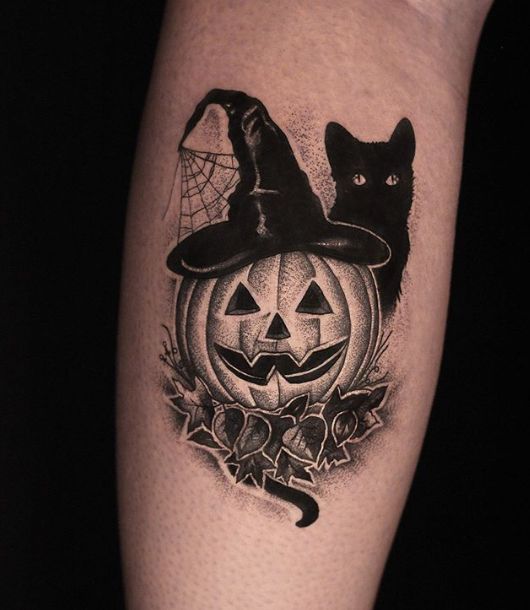 Black and Grey Jack-O'-Lantern | Cute halloween tattoos, Halloween .