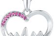 Lab-Created Pink Sapphire and Diamond Accent Heartbeat Heart .