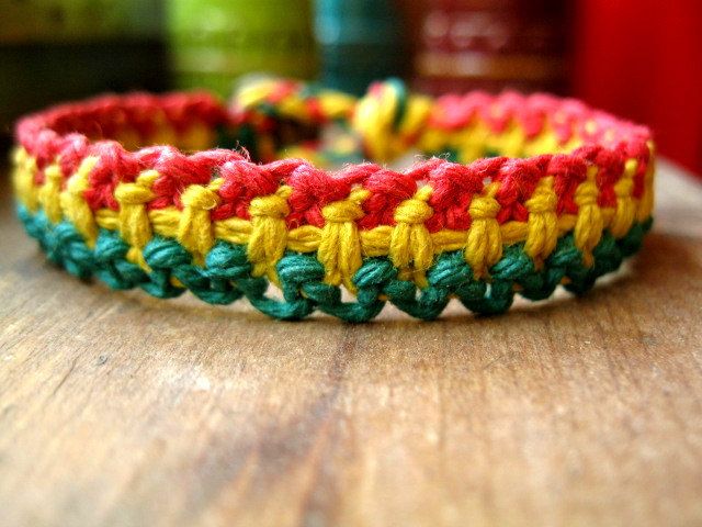 Rasta Hemp Bracelet Thick Woven Macrame Knotted Bracelet | Etsy .