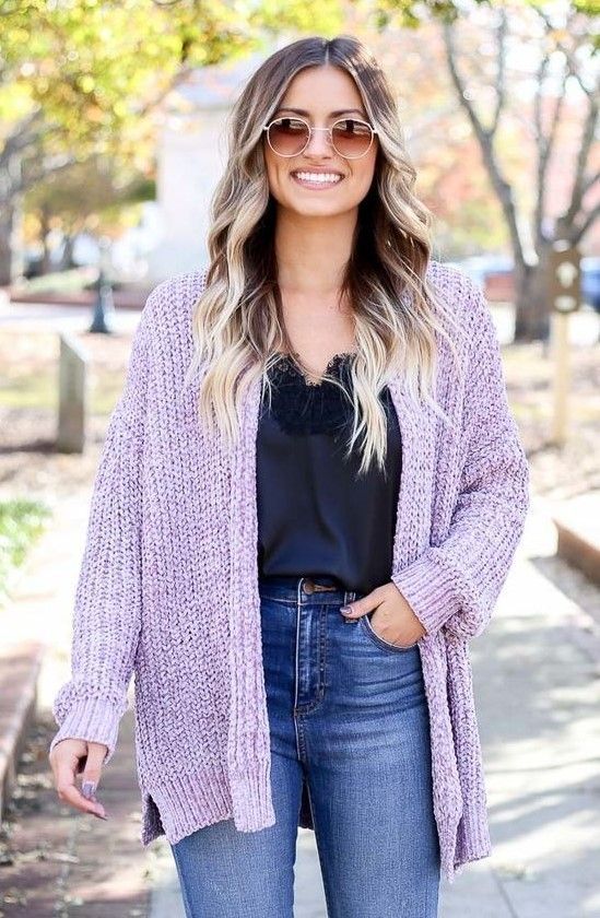 How To Style Outfits With Purple Cardigans | Cardigan outfits .
