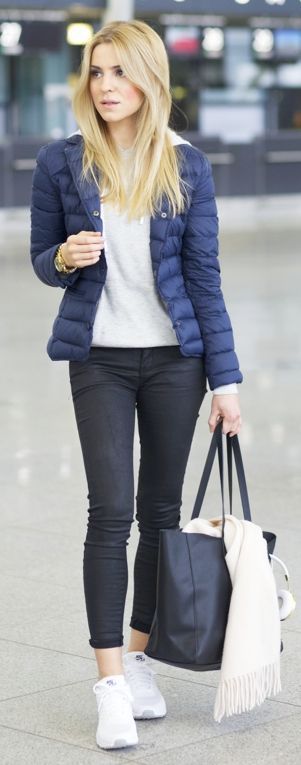 navy puffer jacket outfit - Google Search | Ropa de moda, Ropa de .