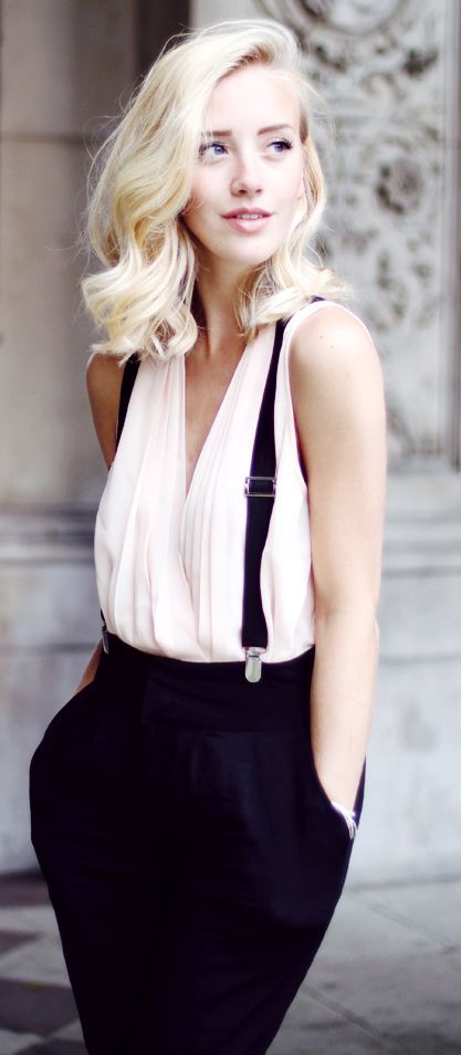 Women's fashion | Chic work outfit, suspenders | Luvtolook .