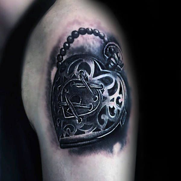 Upper Arm Realisitc 3d Heart Lock Mens Tattoo Design Ideas | Lock .