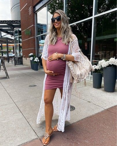 maternity outfit ideas, body con Dress, lace kimono | Trendy .