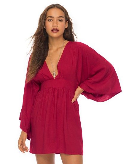 Edma Kimono Sleeve Babydoll Dress in Maroon by Motel | Dresses .