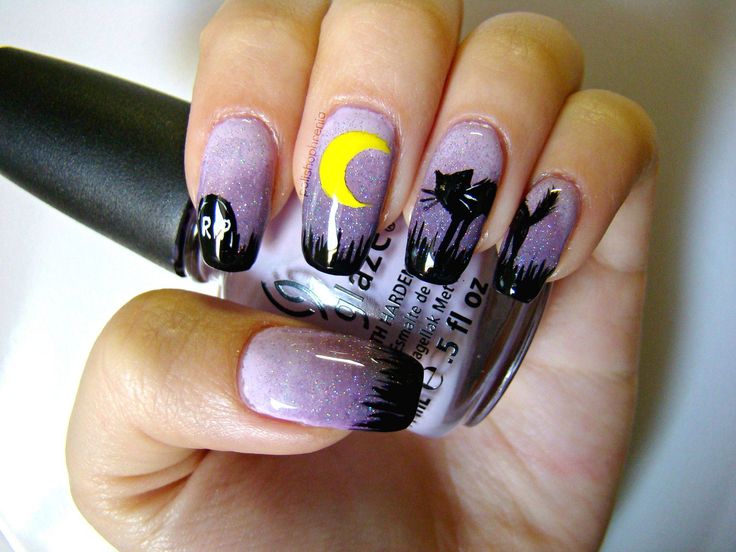 Black cat nails | Halloween acrylic nails, Cute nail art, Cat nai