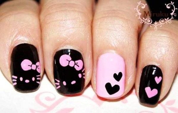 50+ Beautiful Pink and Black Nail Designs 2022 | Hello kitty nails .