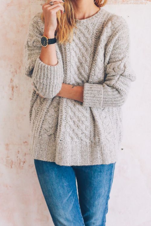 grey cable knit sweater | Fashion, Knit sweater outfit, Easy fall .