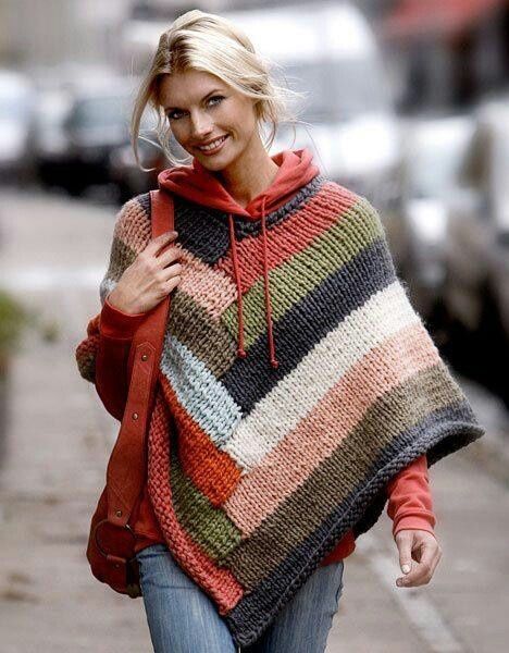 Coral hoodie, multi-colored poncho, cold, winter clothes, fall .