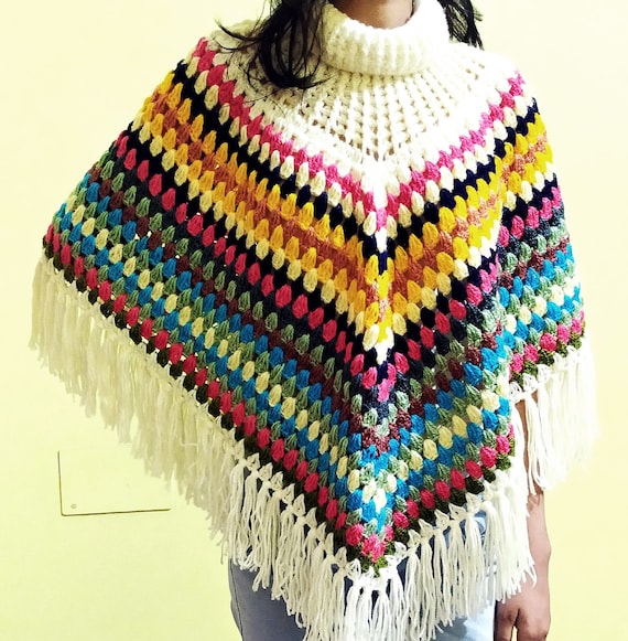 Buy Vintage Life Inc. Hand Knit Turtle Neck Woolen Poncho Autumn .