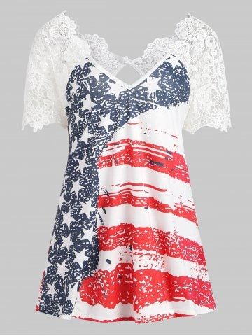 American Flag Lace Insert T-shirt | Blouses for women, Fashion .