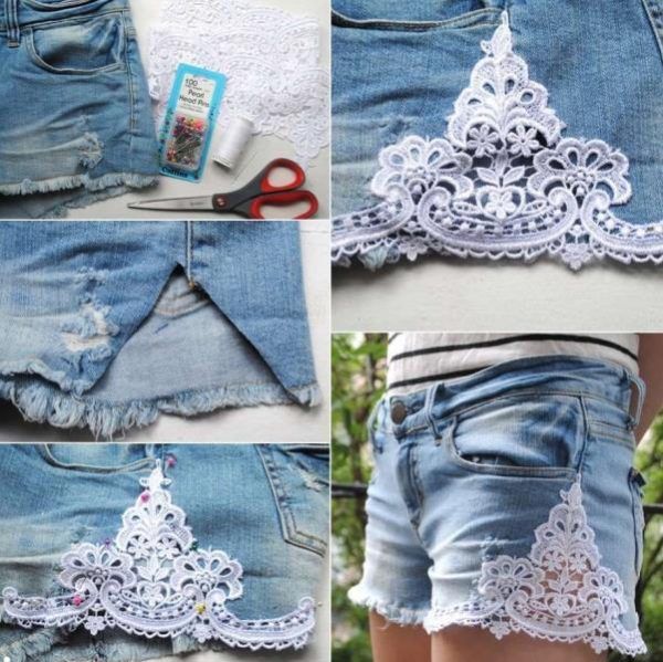 Refashion Shorts from Old Jean with Lace Trims | Denim and lace .