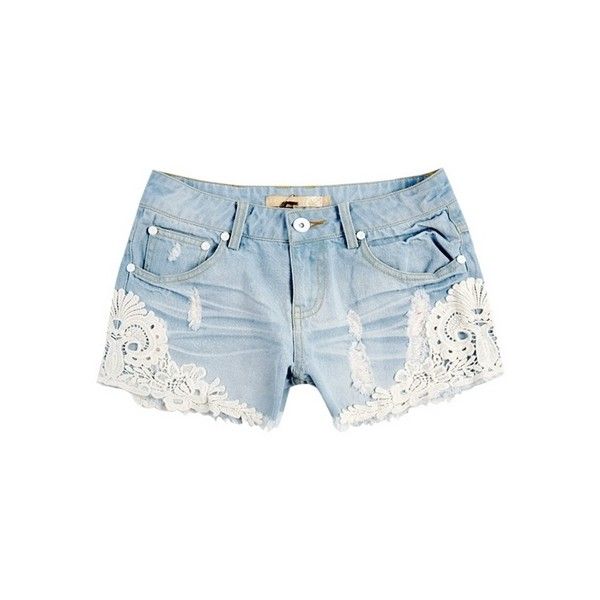 Embroidery Lace Embellished Denim Shorts ($50) found on Polyvore .