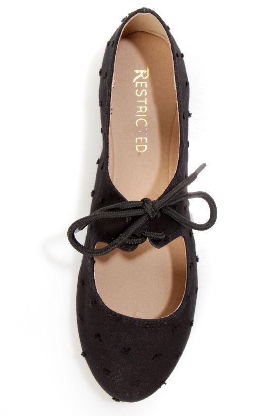 Restricted Scrabble Black Swiss Dot Lace-Up Ballet Flats | Lace up .