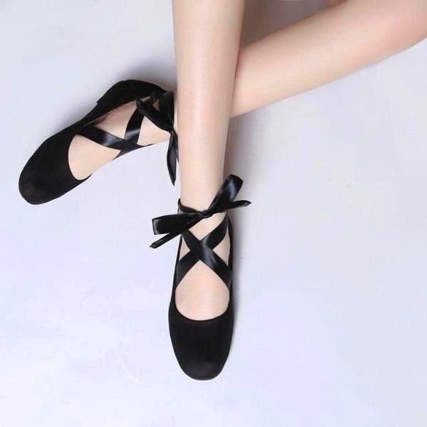 Black Suede Comfortable Flats Strappy Ballet Shoes for Female .