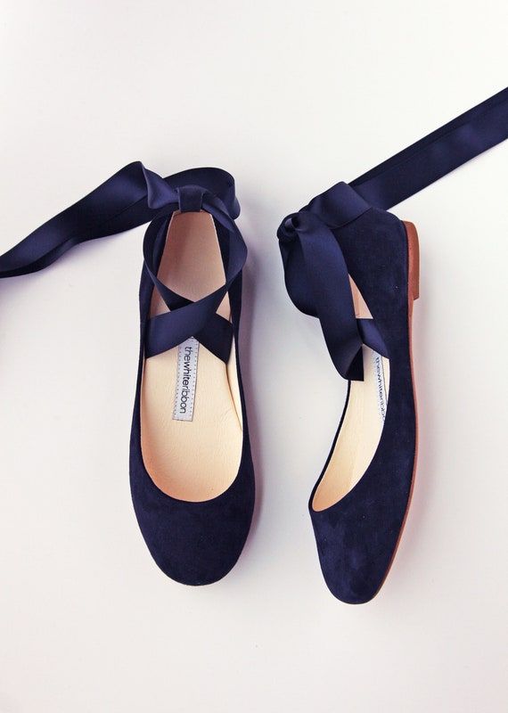 Navy Blue Ballet Flats With Lace up Ribbons Something Blue - Etsy .