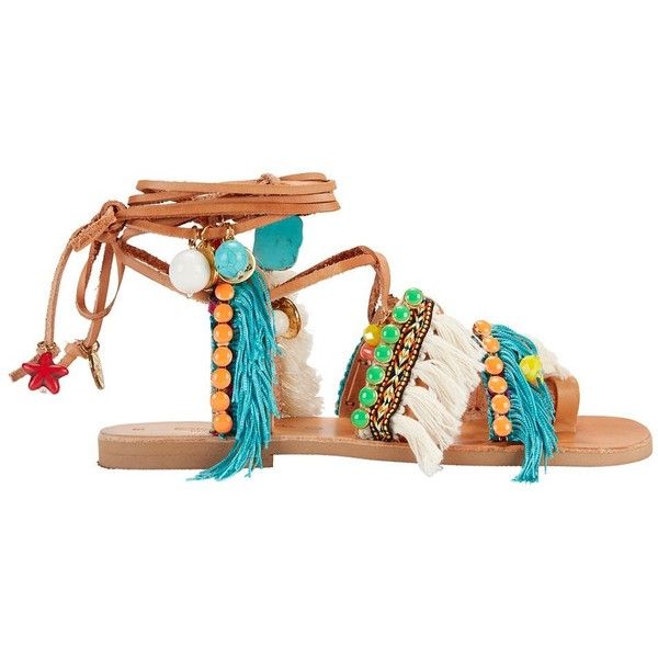 Elina Linardaki Women's Mojitos Pom/Fringe Gladiator Leather .