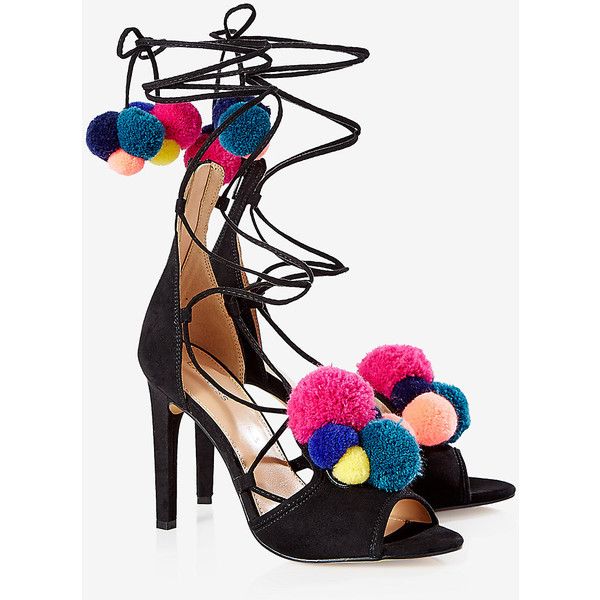multicolor pom-pom lace-up pump ❤ liked on Polyvore featuring .