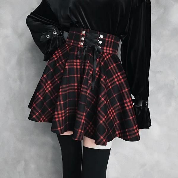 Army of Darkness' Grunge Black and Red Lace Up Plaid Skirt .