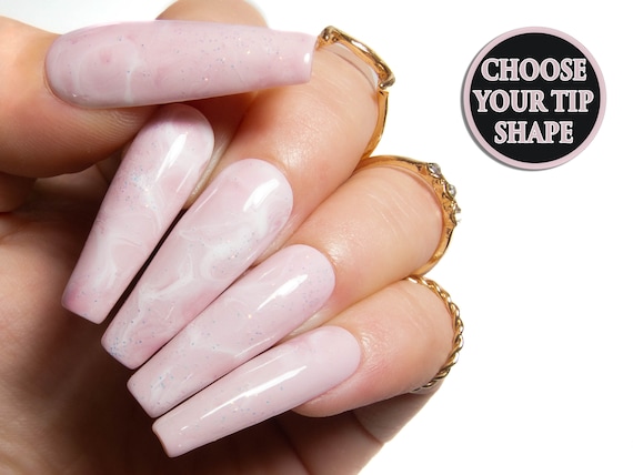Pink Marble Nails Coffin Nails Fake Nails Gifts for - Etsy Isra