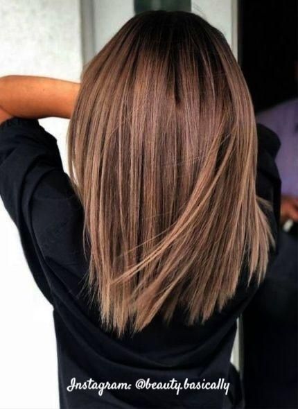 Straight Medium Brunette Hair Hairstyle | Balayage hair, Medium .