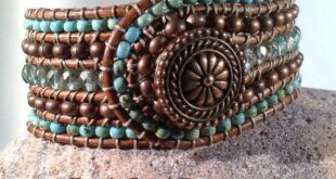 Turquoise Leather Cuff Bracelet 5-row Copper Bronze Beads | Etsy .