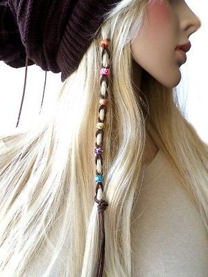 Boho Multi-Color Beads Leather Hair Ties Wraps Hair Jewelry Suede .