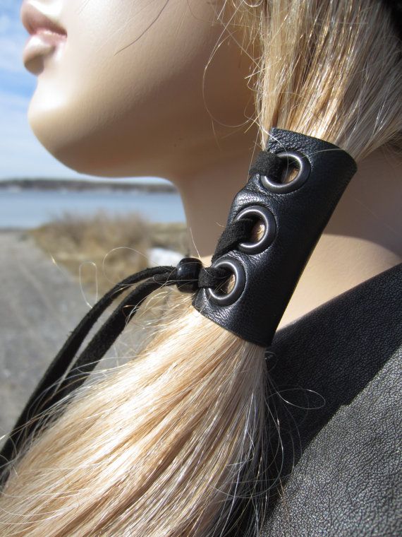 Leather Hair Ties Wraps Black Ponytail Holder Hair Jewelry - Etsy .