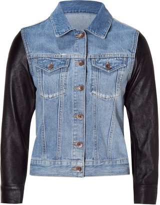 Sandro Denim Jacket with Black Leather Sleeves - ShopStyle Clothes .