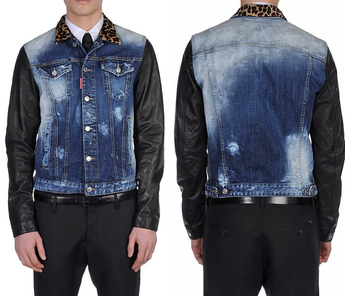 2) Multi-Panel Denim Jacket with Leopard Print Collar & Leather .