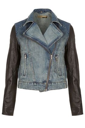 MOTO Premium Leather Sleeve Denim Biker Jacket | Denim biker .