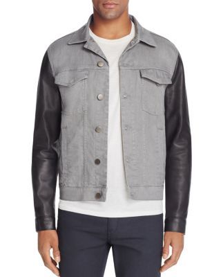 J Brand Scorpius Leather Sleeve Denim Jacket In Hydrus | ModeSens .