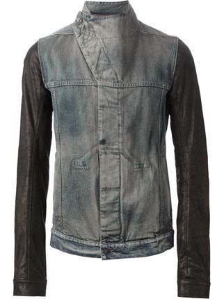 Rick Owens Drkshdw Leather Sleeve Denim Jacket - Rewind - Farfetch .