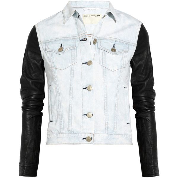 Rag & bone Leather-sleeved denim jacket (€220) ❤ liked on .