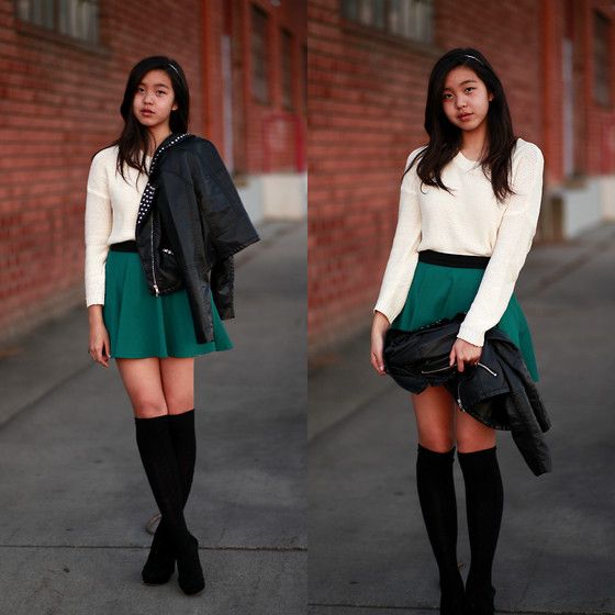 Forever 21 Sweater, Forever 21 Circle Skirt, H Spiked Leather .