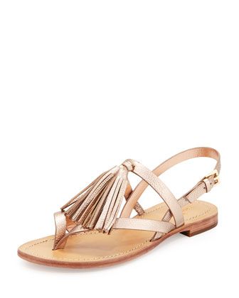 kate spade new york clorinda leather flat tassel sandal, rose gold .