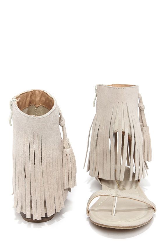 Very Volatile Lex Ice Grey Suede Leather Fringe Sandals | Fringe .