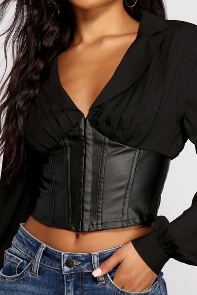 Stunning Satin and Faux Leather Corset Crop Top | Corset fashion .