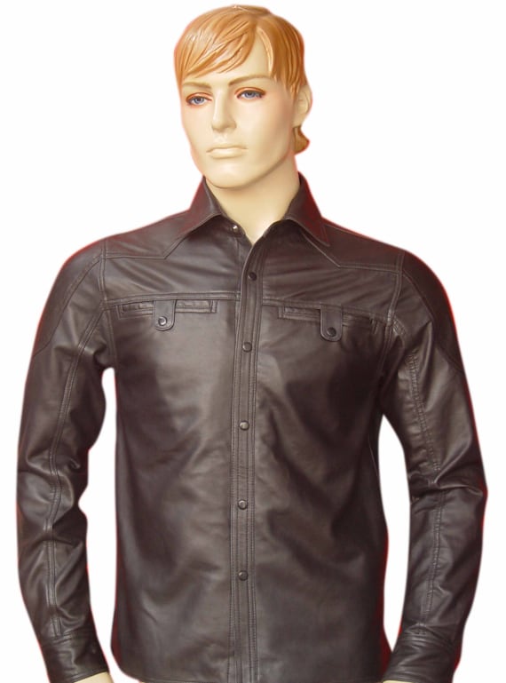 Men' Brown Leather Shirt Jacket Sheep Nappa Custom - Etsy Swed