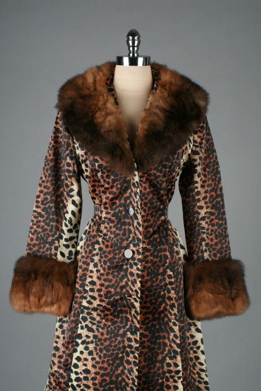 Vintage 1960's Lilli Ann Leopard Print Fur Trim Trench Coat .