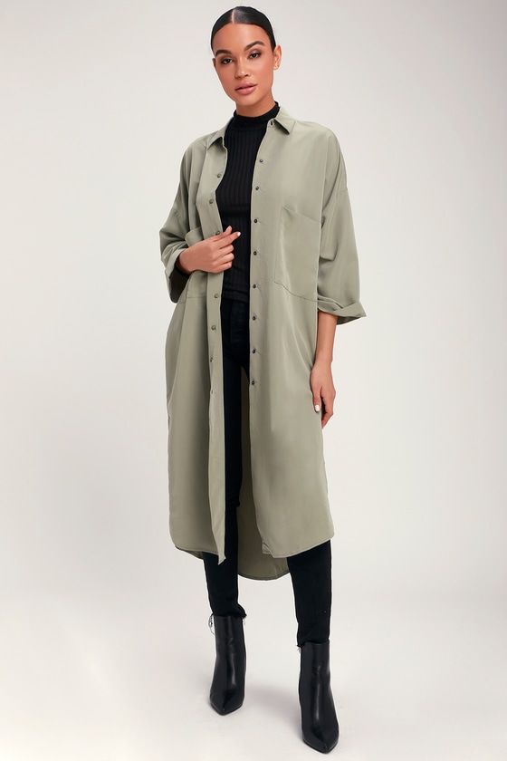 Sephia Light Olive Green Lightweight Long Jacket | Lightweight .