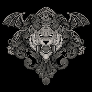 Premium Vector | Angry wolf head with antique engraving ornament .