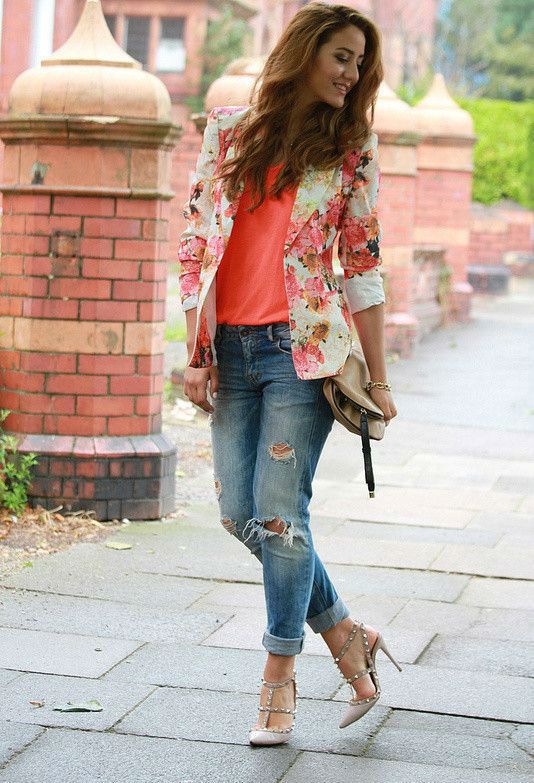 46 Trendy Ideas for Combining Blazer with Jeans | Floral blazer .