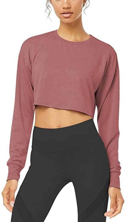 Mippo Long Sleeve Crop Tops Workout Athletic Gym Shirts Cropped .