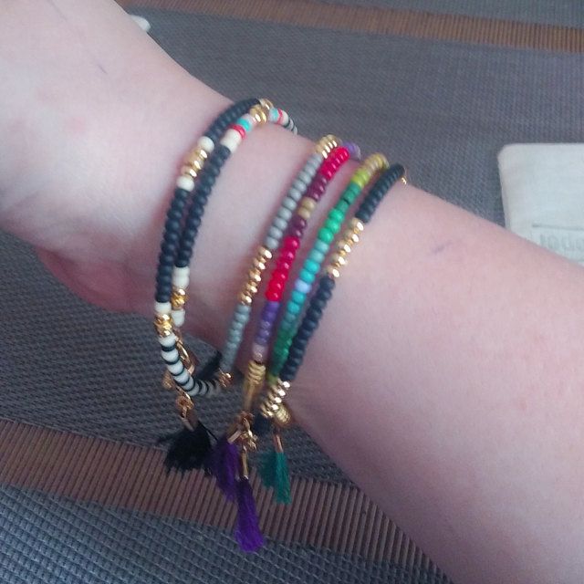 Matte Black Beaded Wrap Bracelet With Gold Coin Charm and - Etsy .