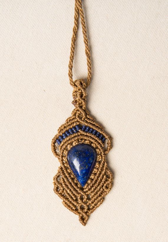 Macrame Lapis Lazuli Pendant Necklace Gemstone Vintage | Etsy .