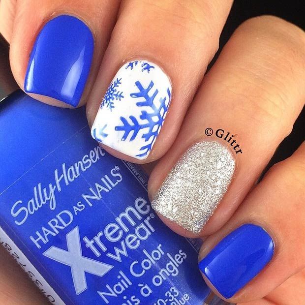Blue, Snowflake and Glitter Nails | Nails, Glitter accent nails .